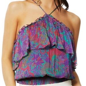 Ramy Brook Womens Floral Print Julieta Blouse in Boysenberry